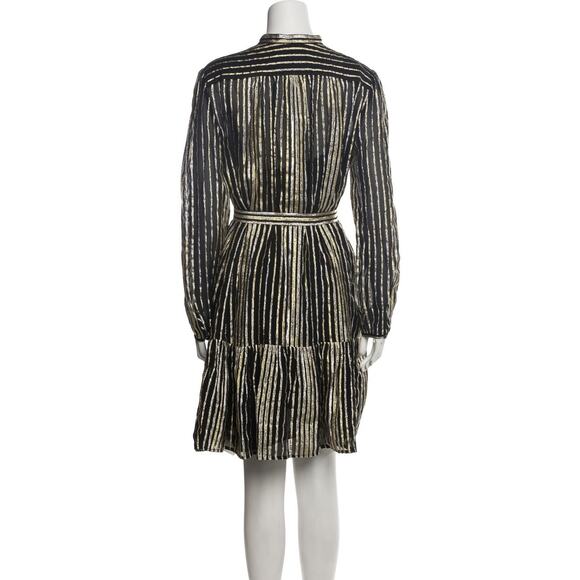 Saloni Silk Metallic Stripe Jacquard Midi Dress Size 2 - Picture 10 of 12